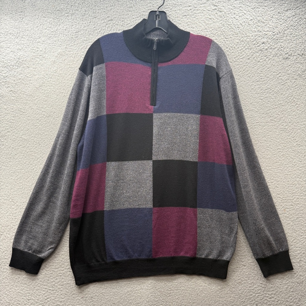 Bugatchi Uomo Rare 100% Merino Wool Pullover Sweater 1/4 Zip Mock Neck Men’s XL